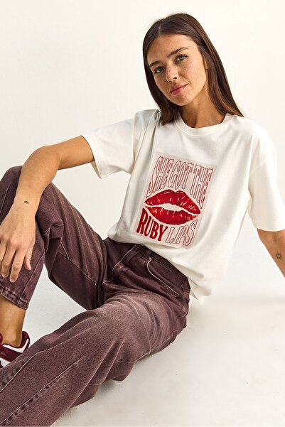 Hiccup Tricou imprimat cu guler rotund supradimensionat LUCCI