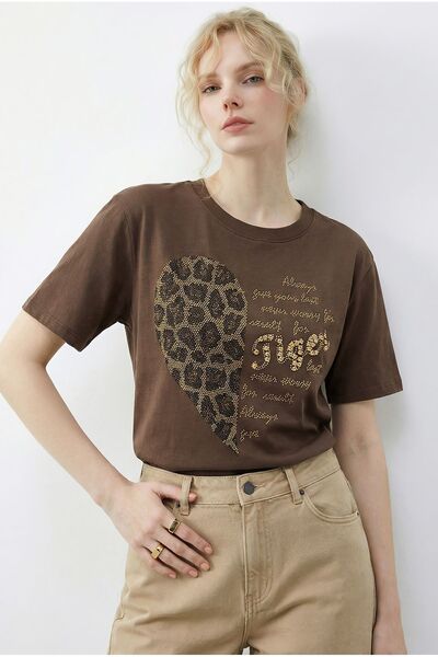 Hiccup Tricou LUCCI cu guler rotund și imprimeu text cu paiete