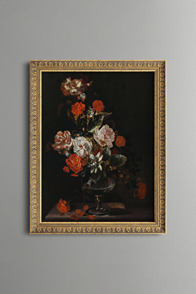 epiqart Flowers in a Standing Glass Vase - Vintage Patterned Frame - Slim Model