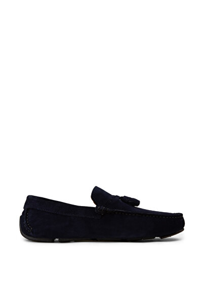 Deery Men's Genuine Suede Navy Blue Tasseled Moccasins