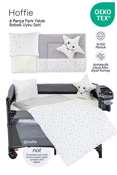 Hoffie Premium Park Yatak Uyku Seti Bebek Beşik Uyku Seti Pamuklu Kumaş 6 Parça