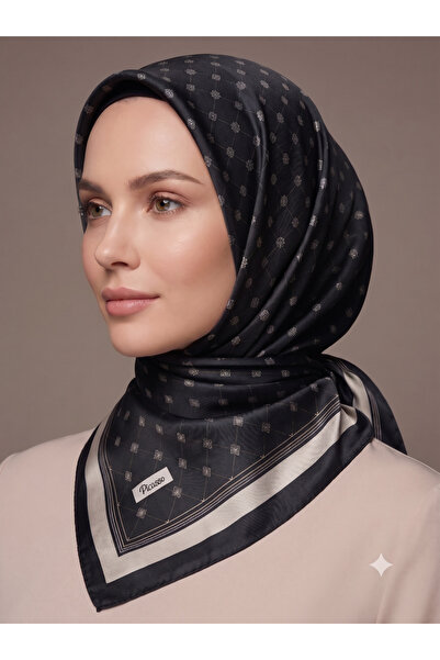 Picasso Silk Look Black Crystal Scarf – Twill Stylish Design 90X90
