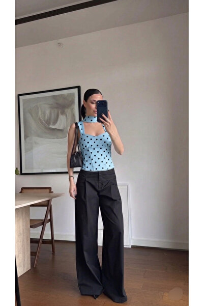Lovely butik Kadın Puantiyeli Premium Fularlı Korse Bluz