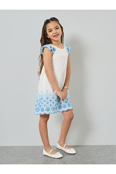 Styli Girls Schiffli Border Detail Casual Dress