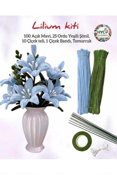 hyc heryerçiçeklenir Lilium Çiçek Yapım Seti – 125 Şönil (100 Açık Mavi, 25 O...