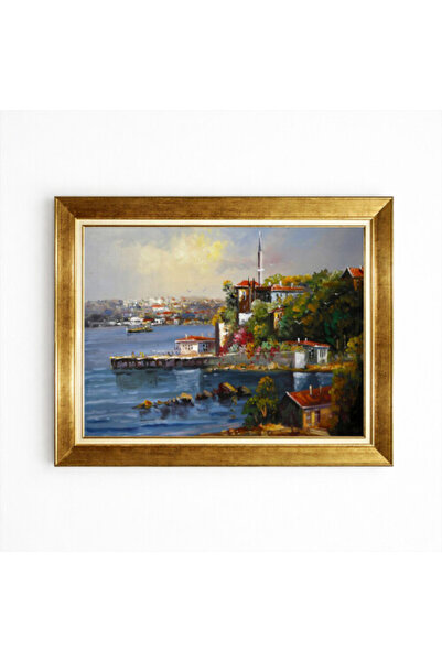 giyense Tablore Altın Çerçeveli Nostaljik İstanbul Boğazı ve Camii Manzaralı ...