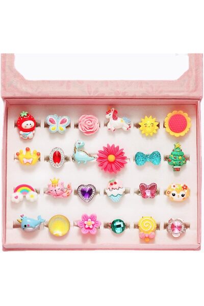 Bukela 24Pcs Little Girl Jewel Rings in Box