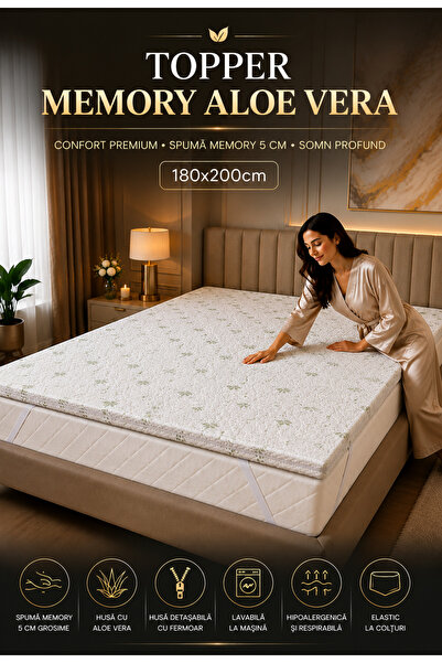 RALEX PUCIOASA Suprasaltea cu memorie Saltea 180x200cm Aloe Vera 5 cm, Husă d...