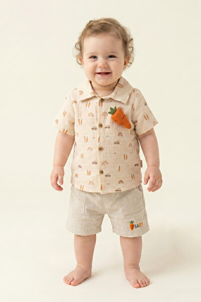 Bebezade Summer Baby Boy Carrot Detailed Shorts and Top Set