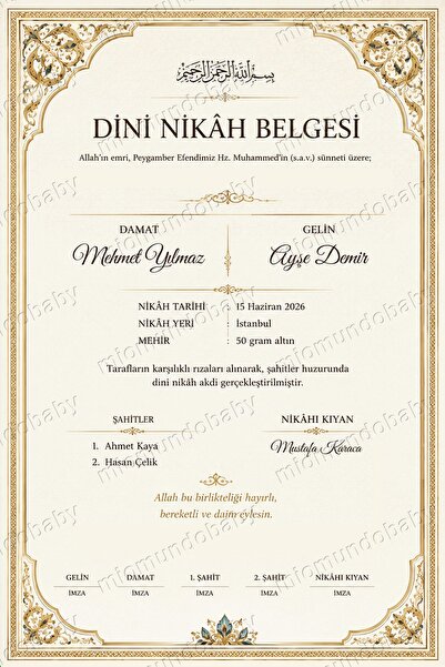 Miomundobaby İMAM NİKAHI BELGESİ
