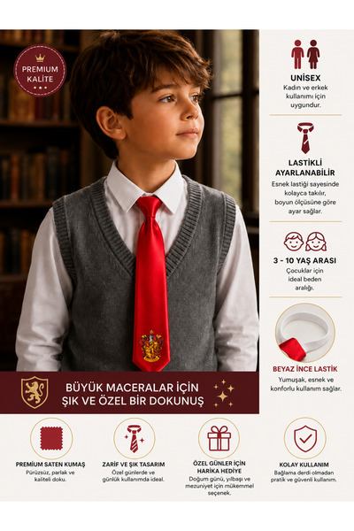 HER ŞEY NOTA www.herseynota.com Harry Potter Gryffindor Tie Red Color Adjusta...