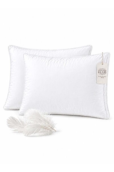 Hotel Linen Klub 2PC 100% Goose Feather Pillow with Double Piping 50x70x3 cm ...
