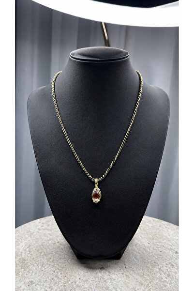 SADEN Aveline Elegant Pink and Red Stone Detailed Gold Color Women's Necklace...