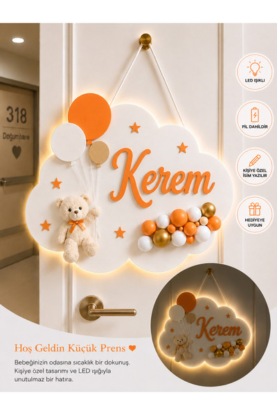 baskigo.com Kişiye Özel İsimli LED Işıklı Bebek Kapı Süsü Hastane Odası Süsü ...