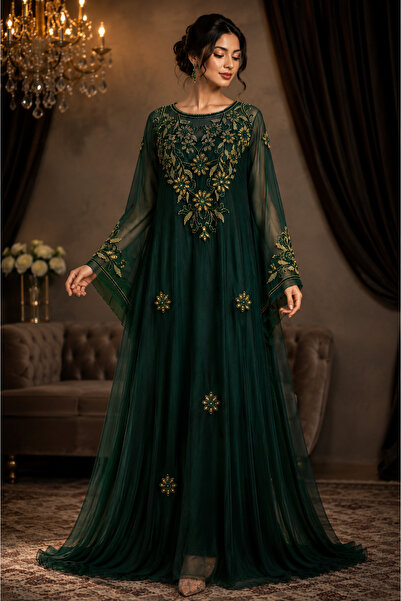 Bab almadina collection Embroidered Luxury Abaya Style Evening Dress - Flowin...