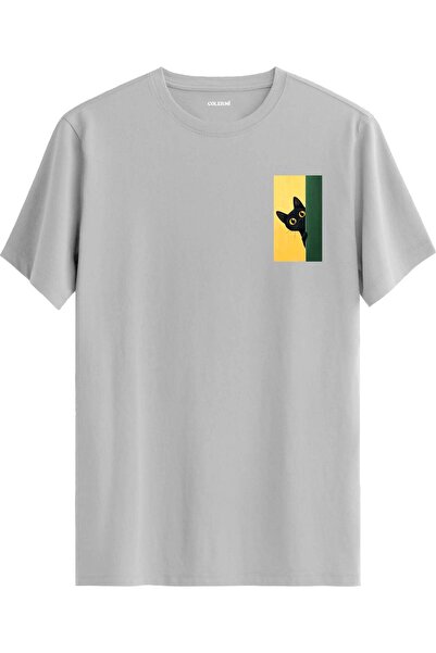 Colermi Fun T-Shirt with Cat Figure Looking Out from the Corner