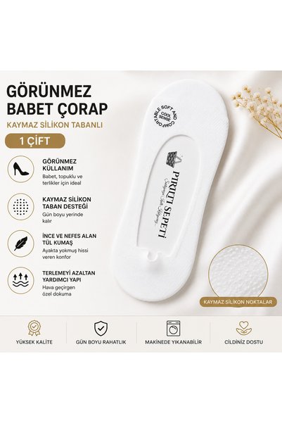 pırıltı sepeti Brezza Series White Invisible Babet Socks Non-Slip Silicone Sole Thin and Breathable Socks