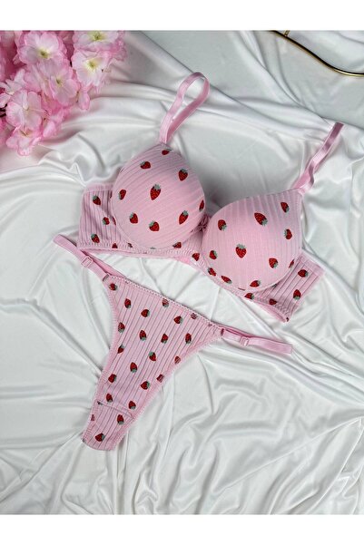 ROZENİN LINGERIE Kadın Kaşkorse Çiçek Desenli Destekli Sütyen String Külot Ta...