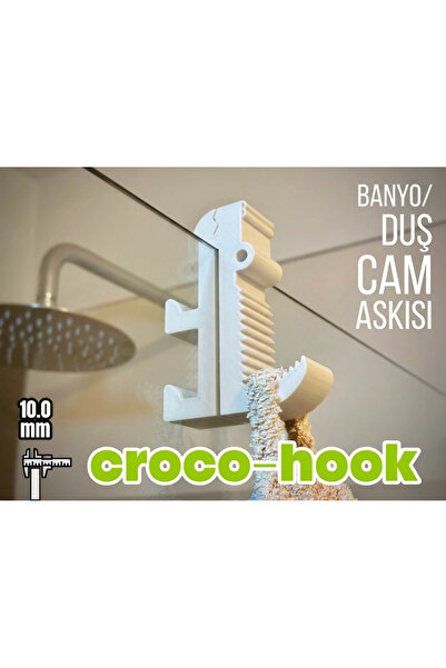 DEMİRHAN3D 🛁 CrocoHook Duş Camı Havlu Askısı | Delmesiz Duşakabin Havluluk |...