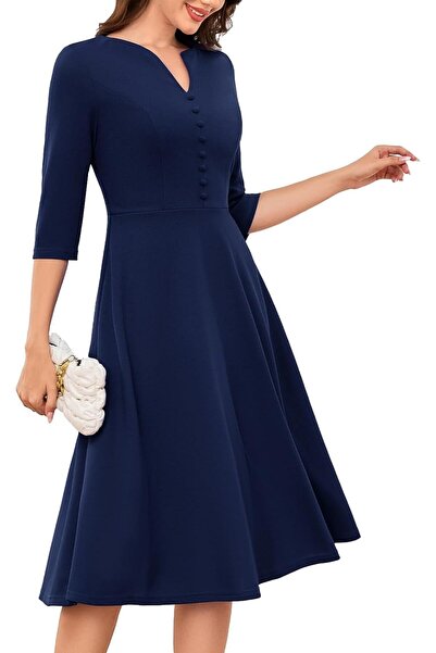 OEM Rochie Elegantă de Cocktail pentru Femei Midi cu Decolteu Tip Scară Cămaș...