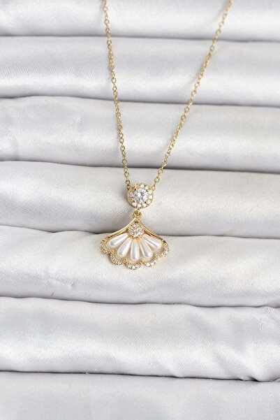 Inure Jewelry سلسلة نسائية من الفولاذ 316L باللون الذهبي موديل مروحة