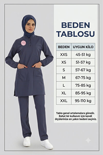 ÇİZGİ MEDİKAL Yeni yönetmelik tesettür hemşire forması likralı kolları lastik...