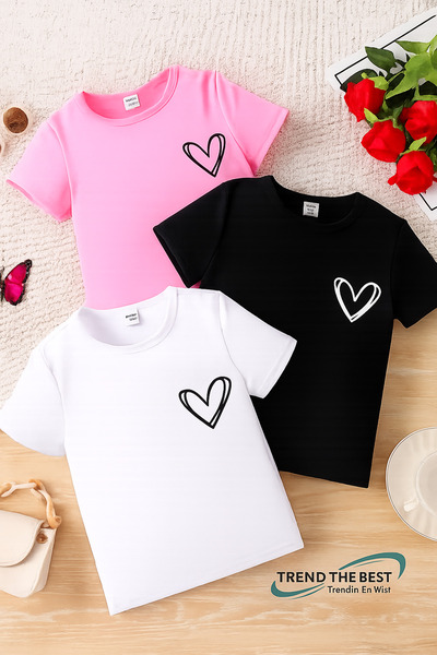 TREND THE BEST Trendin En İyisi Set de tricouri din 3 piese pentru fete, cu i...