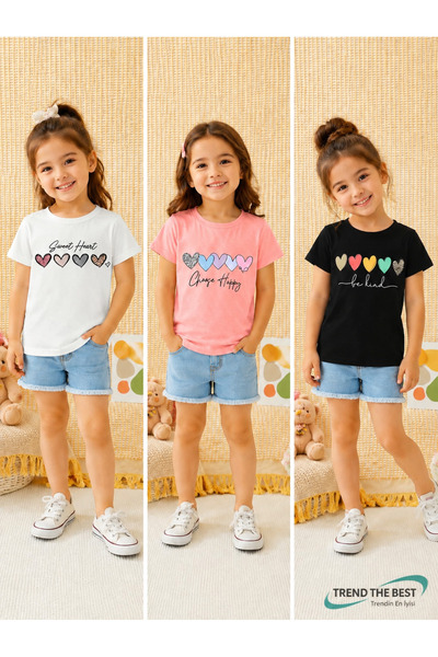 TREND THE BEST Trendin En İyisi Set de tricouri din 3 piese pentru fete, cu i...