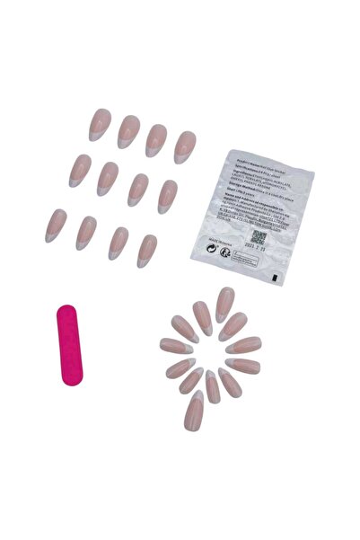 OEM Unghii false, model french alb, cu pila si adeziv incluse, 24 de buc