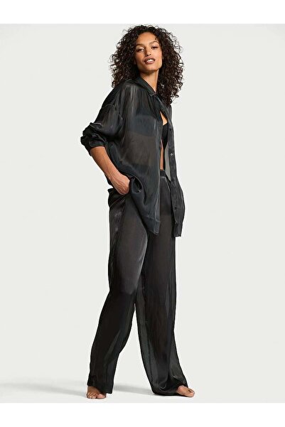 Victoria's Secret Transparan Saten Uzun Pijama Takımı