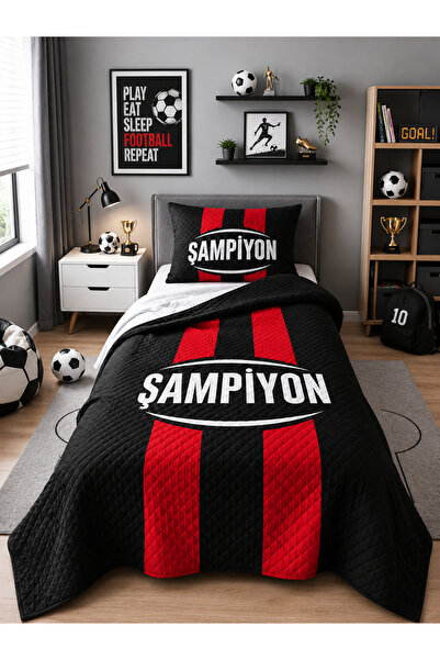 HOMESSA Black Red Champion Fan Children's Room Single Pique Bedspread