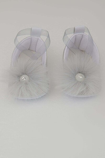 Bebiccino Baby Girl Booties Shoes with Stone Detail and Furry Ribbon Tie, Siz...
