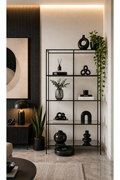 AVİBO HOME Elegra Kitaplık Dekoratif Aksesuar Rafı Cam Raflı 100*30*165