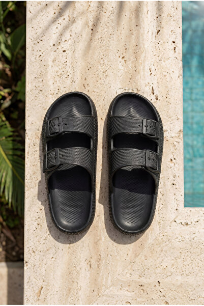 Shoebuo Γυναικείες καλοκαιρινές παντόφλες καθημερινής χρήσης με διπλή πόρπη κ...