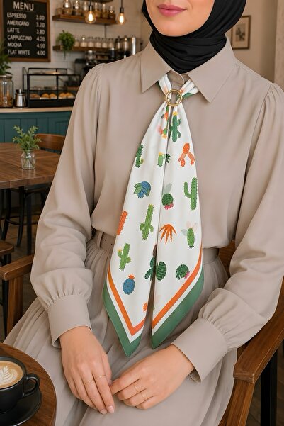 İmajButik Eșarfă verde cu model de cactus