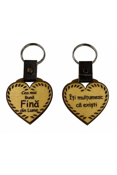 LimArt Breloc personalizat din lemn MDF și piele, în formă de inimă, model  "...