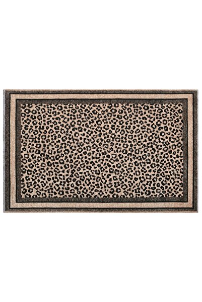 Vivense Moretti Nordi Leopar Desenli Makine Dokuma Halı, Siyah, 77x150