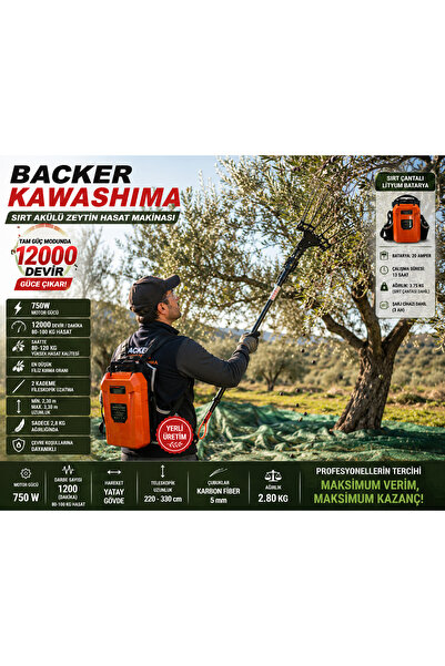 Backer Kawashima Sırt Akülü Zeytin Hasat Makinası 33.6 Volt