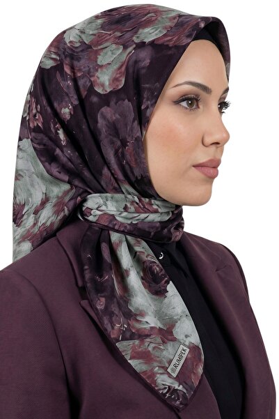 hadiora وشاح نسائي ناعم من القطن العضوي بنقشة زهور باللون الأسود الأرجواني