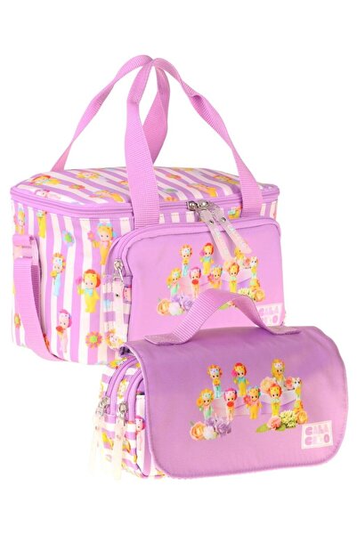 CalaCilo Flowers Printed Girls' Lilac Color Lunchbox and Pen Holder Set - Set...