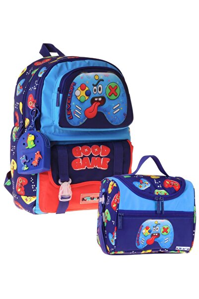 KAUKKO Kids Good Game Boys' Navy Blue - Red Primary School Backpack and Lunch...