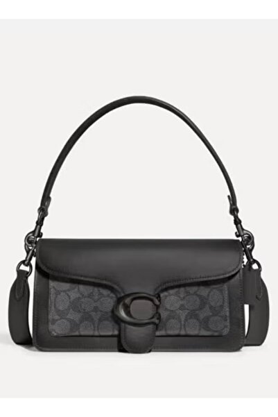 COBON Dark gray monogram canvas and matte black leather patchwork underarm bag