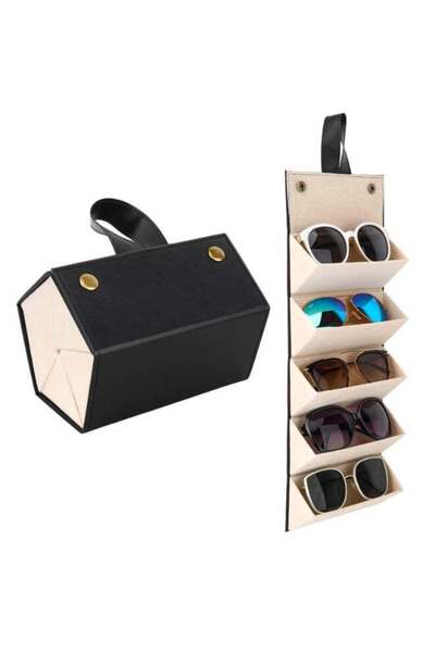 Arabest 5-Slot Foldable Sunglasses Organizer,PU Leather Eyeglasses Case,Hangi...