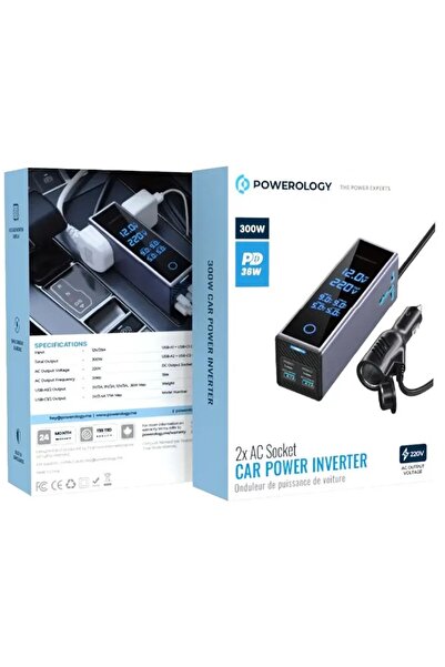Powerology 2AC Socket Car Power Inverter Grey