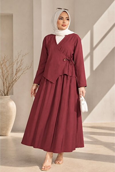 ASTEMİA Women's Side-Tie Gold Buckle Double-Breasted Two-Piece Hijab Suit Sb0039