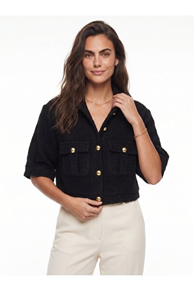 ONLOOX Black Acrylic Wool Blend Fabric Short Sleeve Jacket with Metal Buttons...