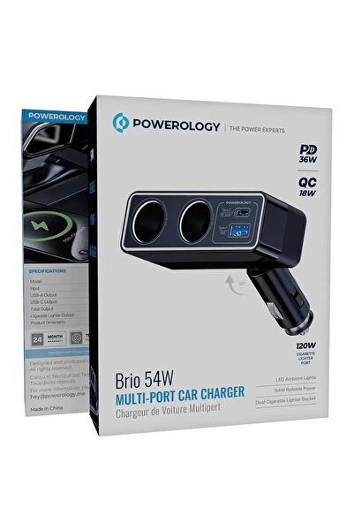 Powerology Brio 54W Multi-Port Car Charger Black