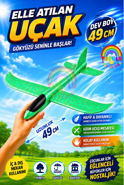 YUPULU Köpük Uçak Çocuk Oyuncak Yeşil 48 cm El Planörü Elle Atılan Dayanikli ...