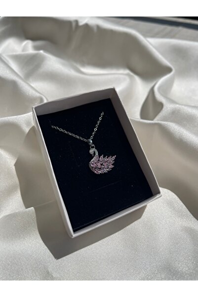 JEWELRY Steel Silver Pink Swan Necklace