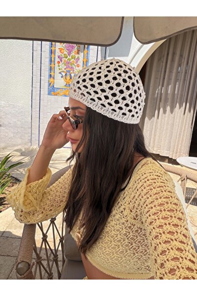 ESRAHELVACI İnci İşlemeli Örgü Şapka Bandana